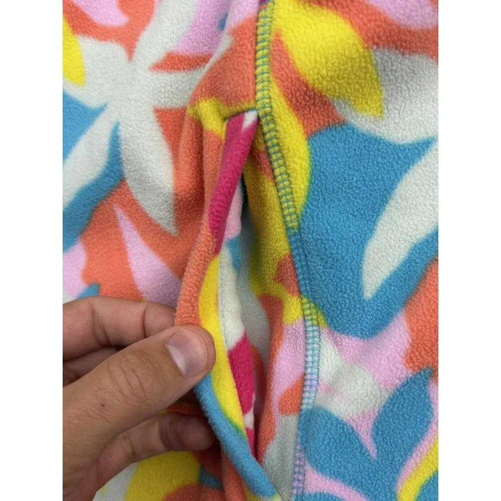 Lands' End Fleece Jacket Girls‎ Small 6-8 Multicolor Floral Full Zip Youth Warm